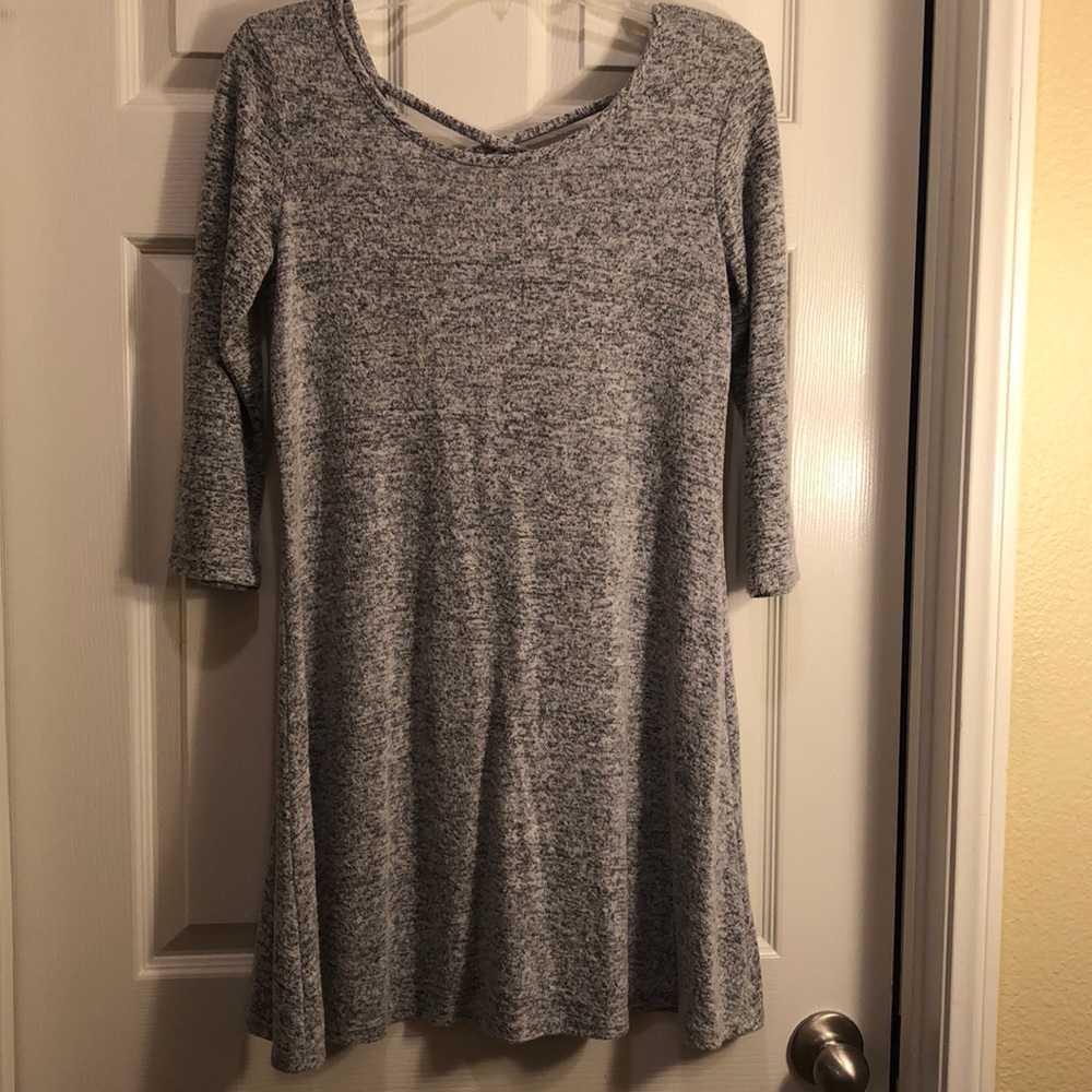 Super Soft! Gray Skater Dress with Criss Cross Back and Circle Hem - Size Medium